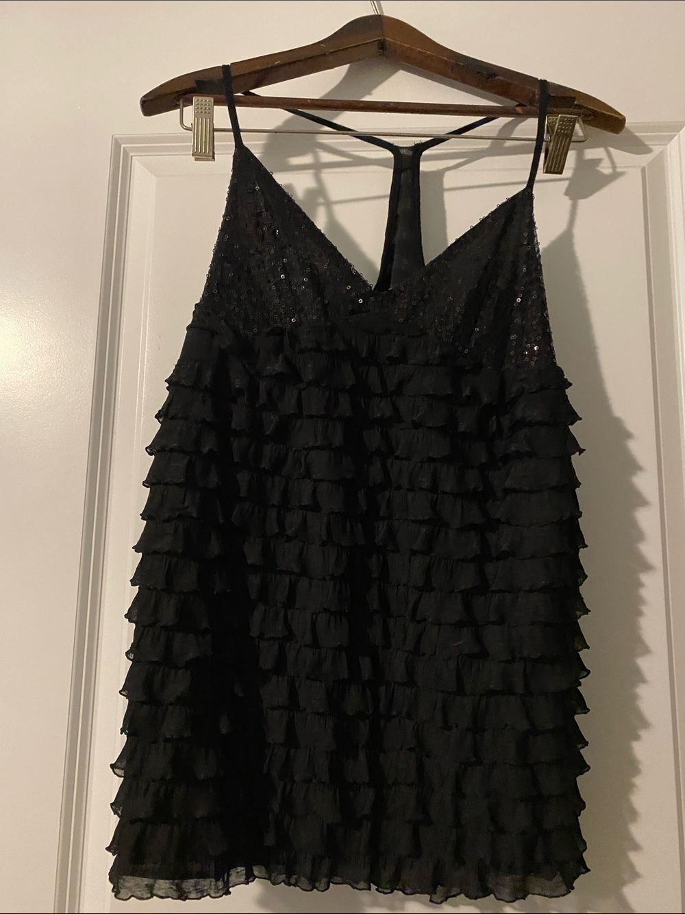 Zara Black Ruffle Sequin Cami Top
